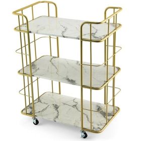 3 Tier Faux Marble Gold Rolling Bar Cart