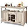 Gray Oak Buffet Server 9 Bottle Wine Cabinet Console