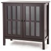 Brown Wood Sideboard Buffet Cabinet with Glass Panel Doors