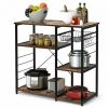 Industrial Kitchen Baker's Rack Microwave Shelf with 6 Hooks - Color: Rustic Brown