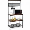 4-Tier Kitchen Rack Stand with Hooks and Mesh Panel