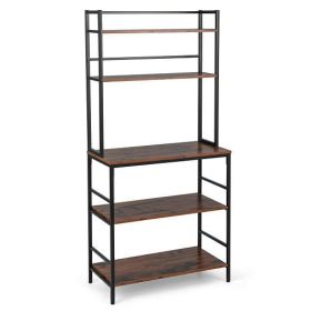 5-Tier Kitchen Bakers Rack with Hutch and Open Shelves-Rustic Brown - Color: Rustic Brown