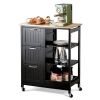 Rolling Kitchen Island Utility Storage Cart with 3 Large Drawers-Black - Color: Black