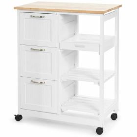 Rolling Kitchen Island Utility Storage Cart with 3 Large Drawers-White - Color: White