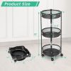 3-Tier Rotating 1-Second folding Storage Rack Metal-Round - Color: Black