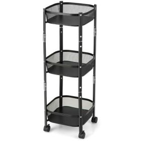 3-Tier Rotating 1-Second folding Storage Rack Metal-Square - Color: Black