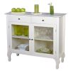 Antique White Sideboard Buffet Console Table with Glass Doors