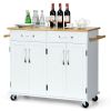 Wood Top Rolling Kitchen Trolley Island Cart Storage Cabinet-White - Color: White