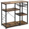 Industrial Kitchen Baker's Rack Microwave Shelf with 6 Hooks - Color: Rustic Brown