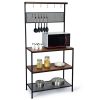 4-Tier Kitchen Rack Stand with Hooks and Mesh Panel