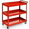 3-Tier Utility Cart Metal Mental Storage Service Trolley-Red - Color: Red