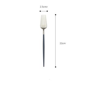 Electroplating Western Tableware Stainless Steel Cutlery Set (Option: Dark blue-Large fork)