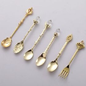 European Cutlery 6 Set Fruit Fork Retro Decoration (Color: gold)