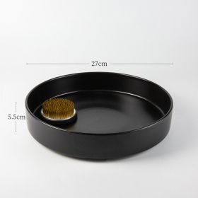 Japanese Flower Arrangement Ceramic Chinese Flower Plate (Option: Matt Black-27cmPlate 7cm Sword Mountain)