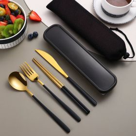 304 Dinnerware Set Flatware Kitchen Accessories Camping Travel Sets Gold Knife Fork Spoon Portable Cutlery Sets With Case (Option: Gold black)