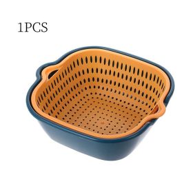 Small Kitchen Double Drain Basket Bowl Washing Storage Basket Strainers Bowls Drainer Vegetable Cleaning Tool (Color: Blue  yellow Small)