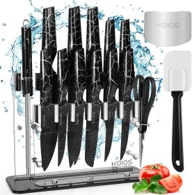 Knife Set;  16 Pcs Kitchen Knife Set;  Sharp Stainless Steel Chef Knife Set with Acrylic Stand;  Nonstick Knife Sets for Kitchen with Block (Color: Black)