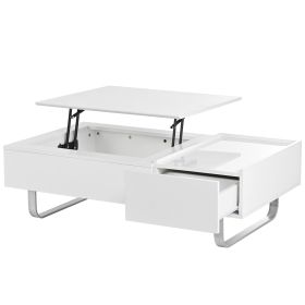 ON-TREND Multi-functional Coffee Table with Lifted Tabletop, Contemporary Cocktail Table with Metal Frame Legs, High-gloss Surface Dining Table for Li (Color: as Pic)