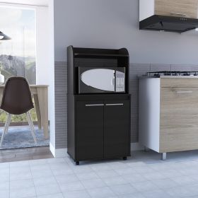 Kira Kitchen Kart; Double Door Cabinet; One Open Shelf; Two Interior Shelves -Black (Color: as Pic)