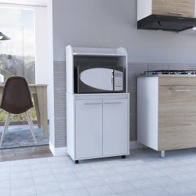 Kira Kitchen Kart; Double Door Cabinet; One Open Shelf; Two Interior Shelves -White (Color: as Pic)