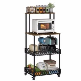 Four layer kitchen baker rack; vertical microwave oven rack; kitchen storage rack with wheels; suitable for kitchens and restaurants (Color: as picture)