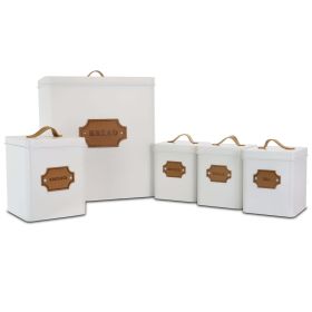 MegaChef Kitchen Food Storage and Organization 5 Piece Canister Set in White (Color: White)