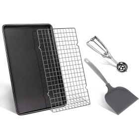 Cookie Sheets Non-stick Baking Sheet Set With Non-stick Jelly Roll Pan;  Rack;  Cookie Scoop;  Spatula (description: Cookie Sheets)