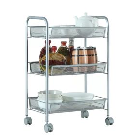 3-Tier Rolling Cart Metal Utility Cart with Wheels Storage Cart for Office Kitchen (Color: sliver)