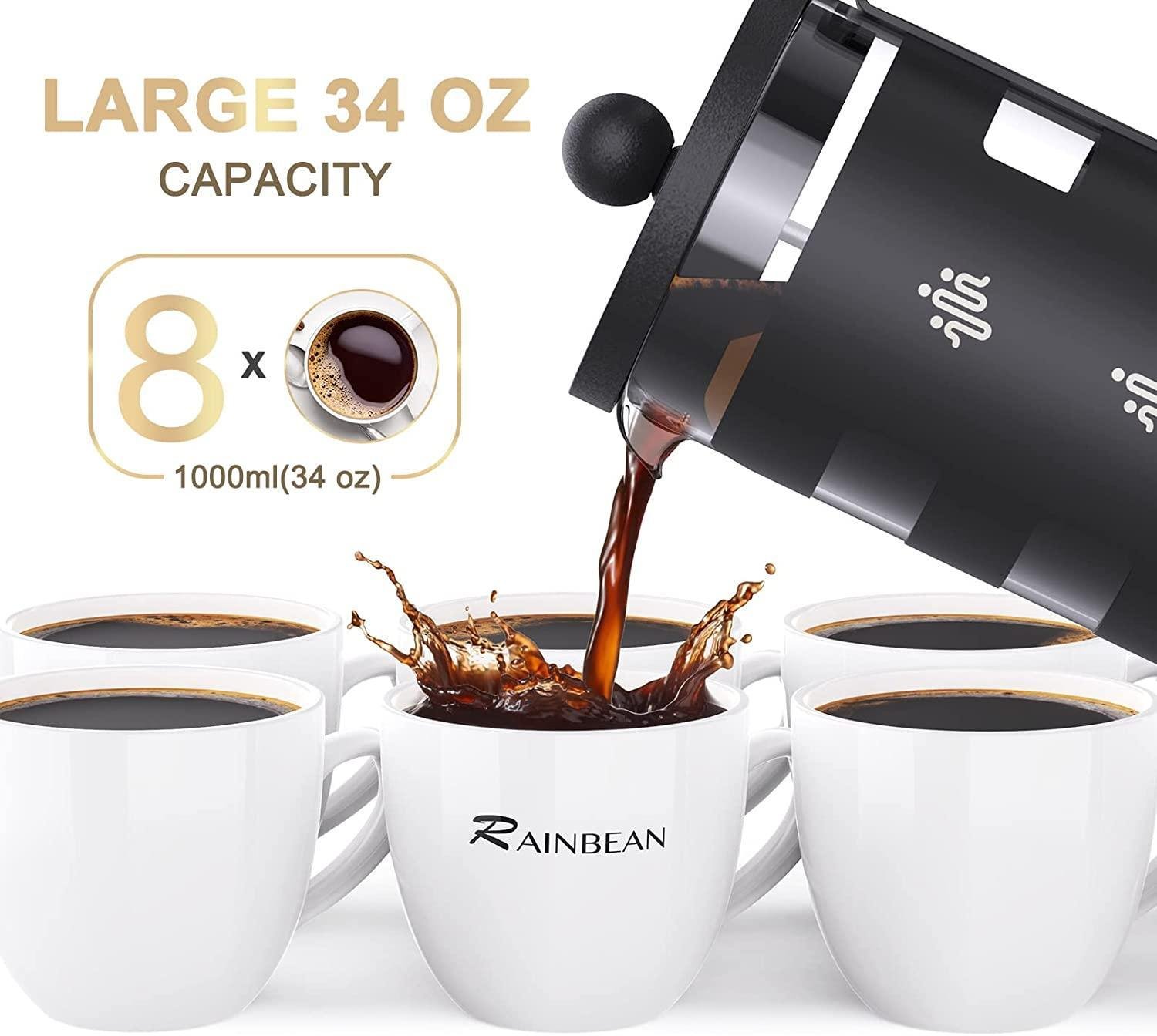 Large French Press Coffee Maker; Stainless Steel French Press 1000 ml Large French Press Coffee Maker; Stainless Steel French Press 1000 ml