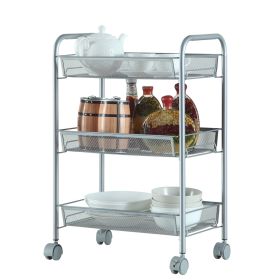 3 Layers Removable Storage Cart, Honeycomb Mesh Style,Gap Kitchen Slim Slide Out Storage Tower Rack with Wheels, Cupboard with Casters RT (Color: Silver)