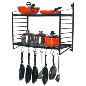 2-Tiered Wall Mounted Pot Rack (Color: Black)