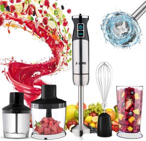 5 Core Immersion Portable Hand Blender 5-In-1 500W Handheld 8 Variable Powerful Stainless Steel with Electric Whisker; 2-Blades 860ml Food Processor; (Black: HB 1520)