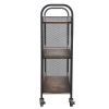 3 Tier Wood and Metal Kitchen Cart with Mesh Side Panel; Brown and Black