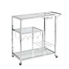 Bar Cart for Home, 3-Tier Mobile Kitchen Serving Cart with Glass Holder and Wine Rack, Rolling Wine Trolley with Tempered Glass and Chrome-Finished Me