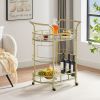 2 Glass Shelves  Serving Trolley Bar Cart  with Durable Metal Frame for Hotel Dining Room Restaurant