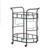 2 Glass Shelves  Serving Trolley Bar Cart  with Durable Metal Frame for Hotel Dining Room Restaurant